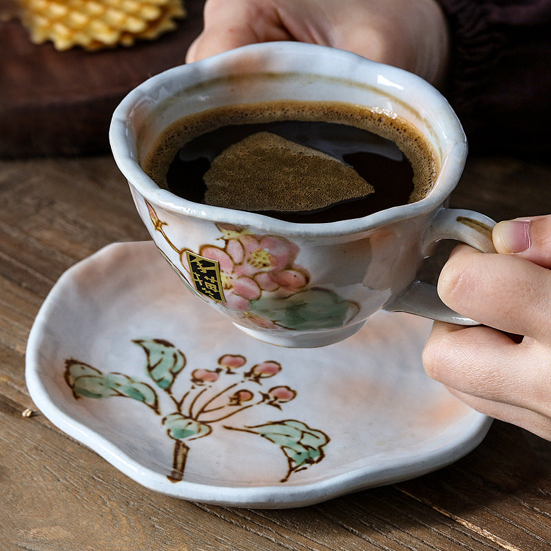 Japanese Hand-Painted Ceramic Cup and Saucer Set