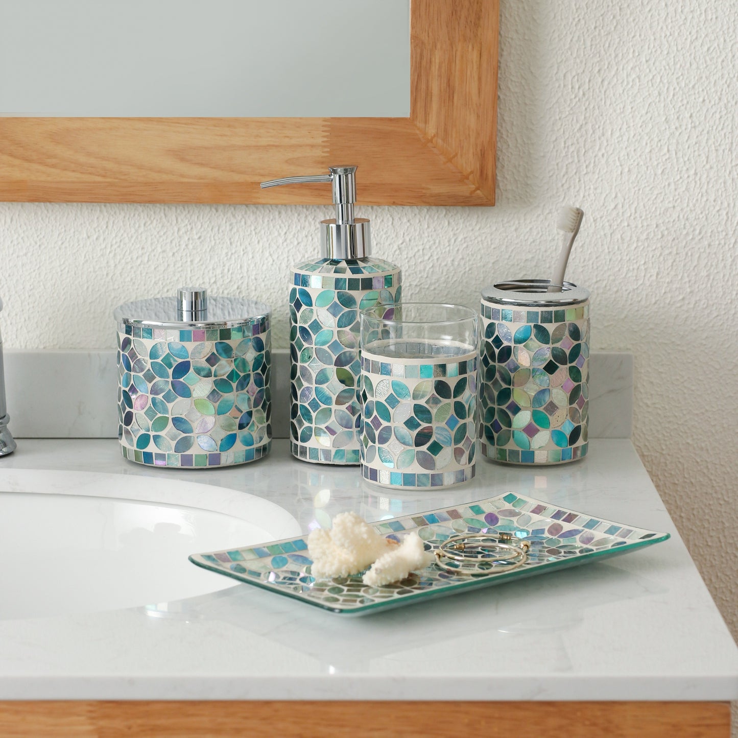 Decorative Mosaic Glass Bathroom Accessories Set 5PCs