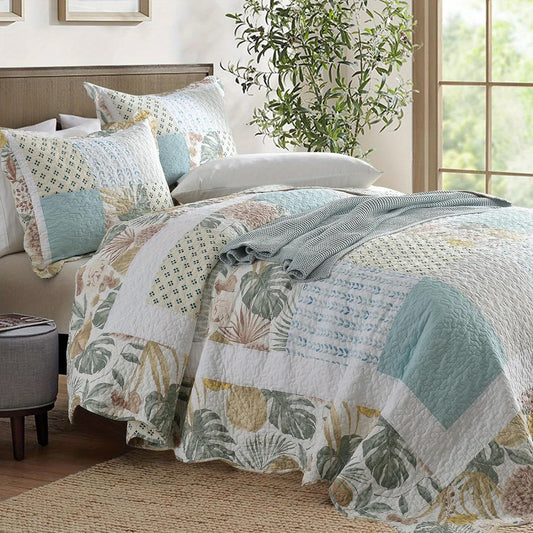 3 Pcs Luxury 100% Cotton Hand-Quilted Off-White Holiday Duvet Cover