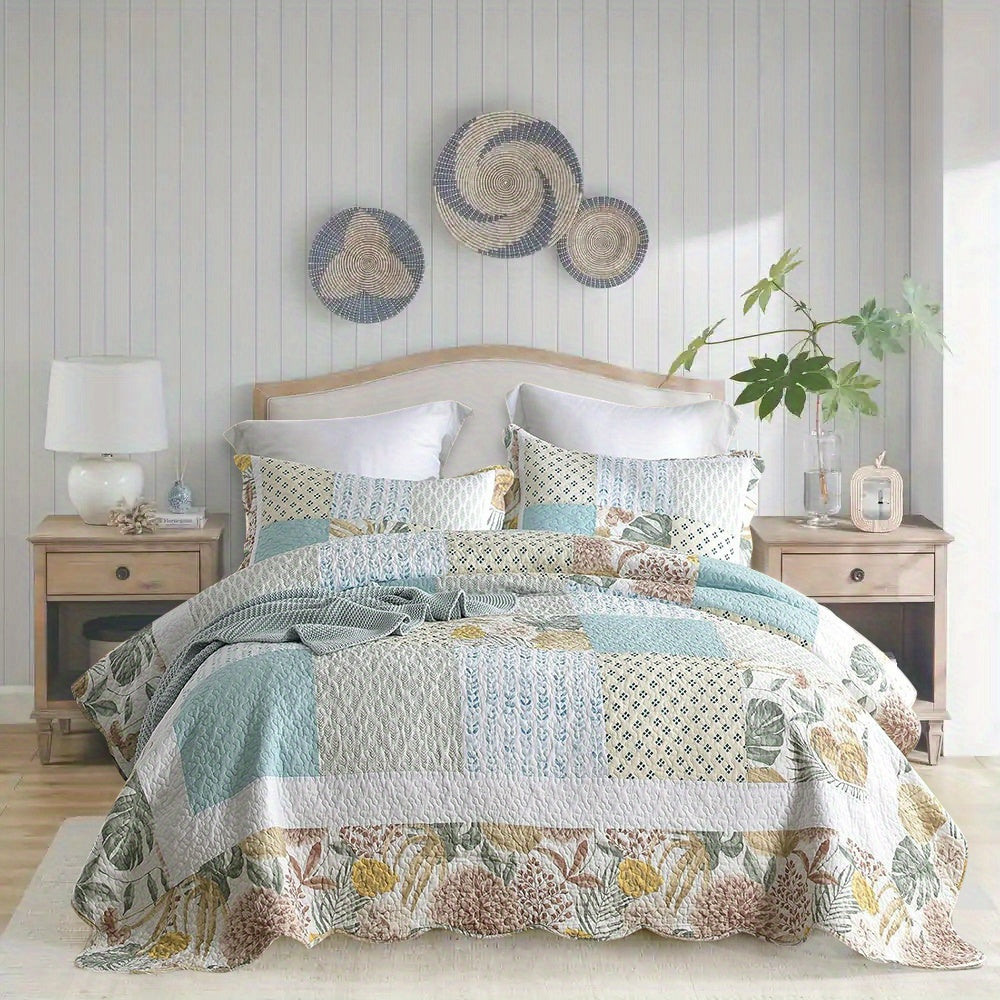 3 Pcs Luxury 100% Cotton Hand-Quilted Off-White Holiday Duvet Cover