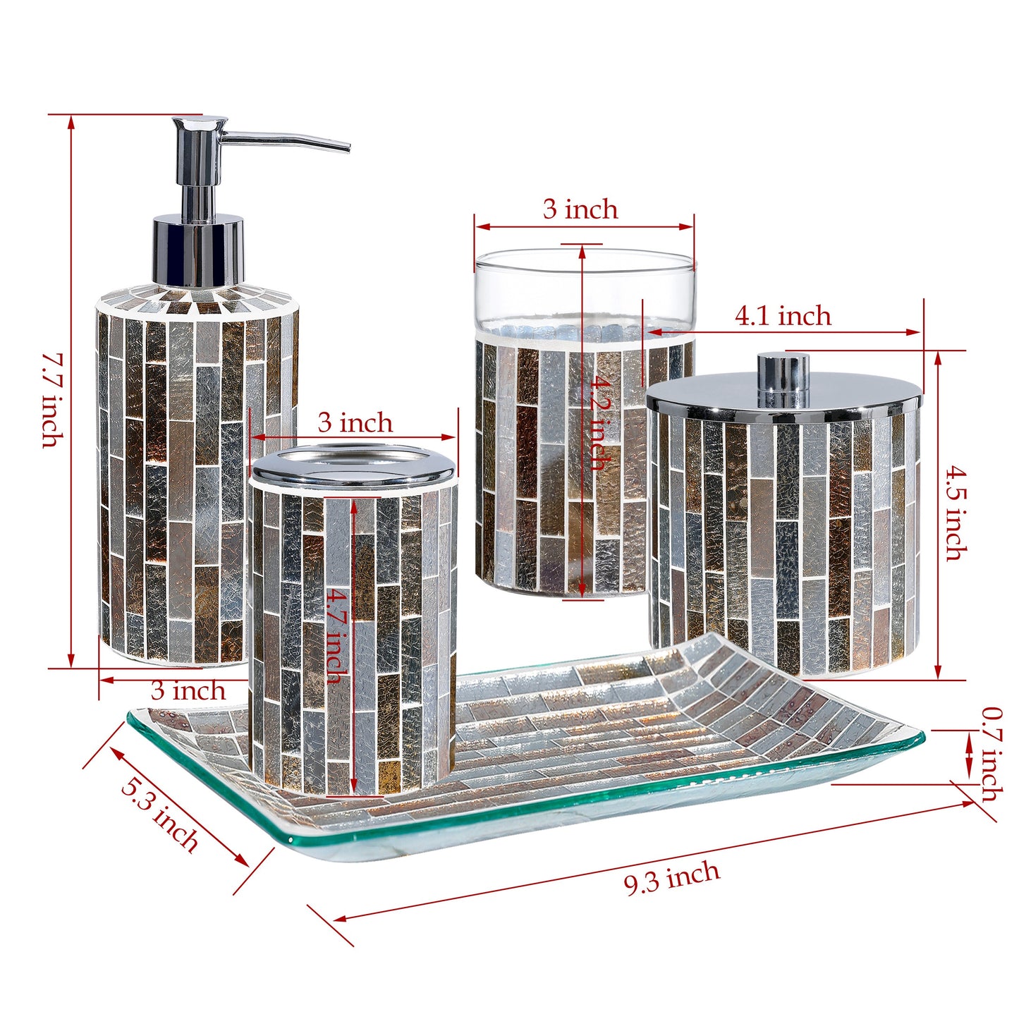 Decorative Mosaic Glass Bathroom Accessories Set 5PCs