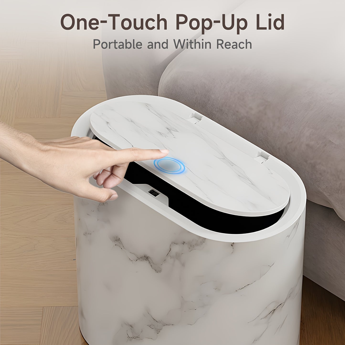 2/1pc Trash Can with Marble and Wood Grain Pattern
