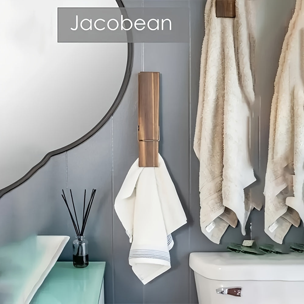 Set Of 3, Rustic Wooden Hooked Towel Rack - Wall Mounted