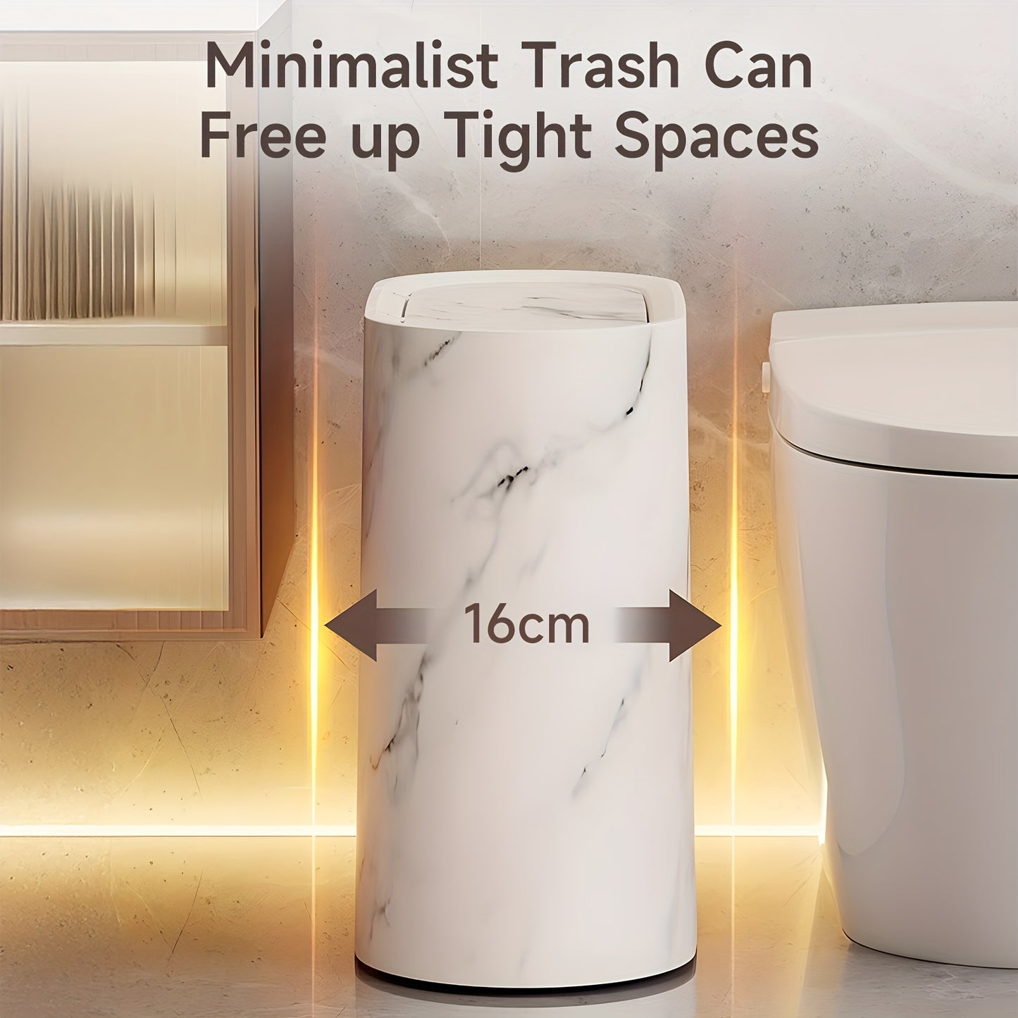 2/1pc Trash Can with Marble and Wood Grain Pattern