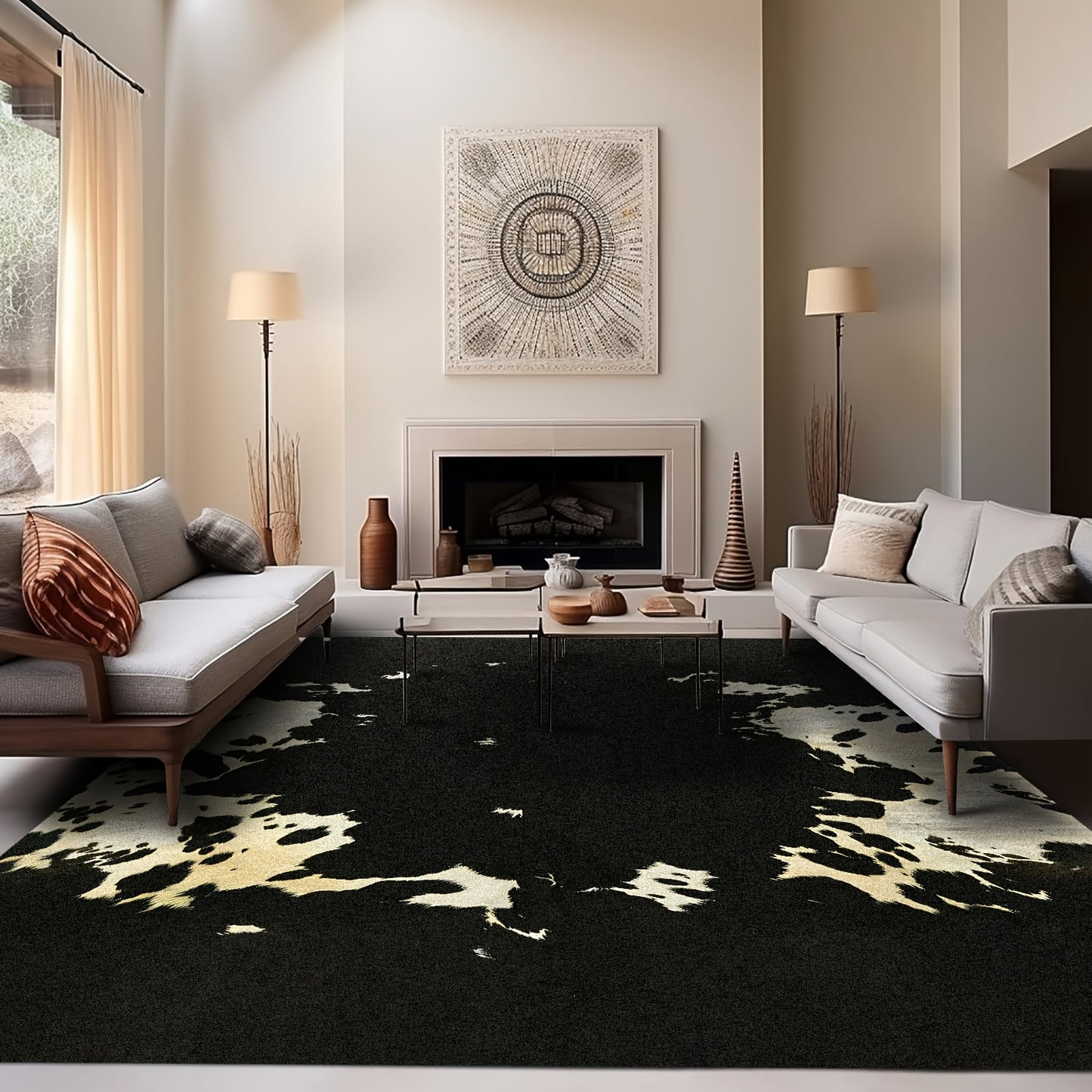Large Black And White Cowhide Animal Skin Style Area Carpet