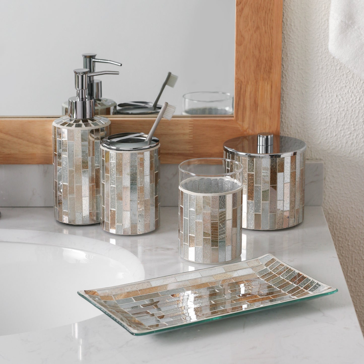 Decorative Mosaic Glass Bathroom Accessories Set 5PCs