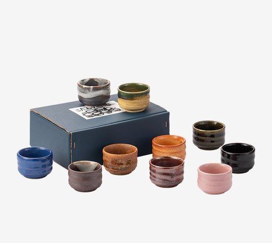 Japanese Mino Ware Autumn Tea Cup Set – 10-Piece Rustic Ceramic Gift Set