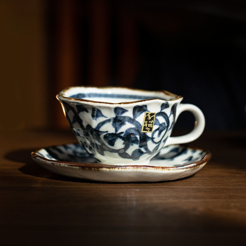 Japanese Hand-Painted Ceramic Cup and Saucer Set