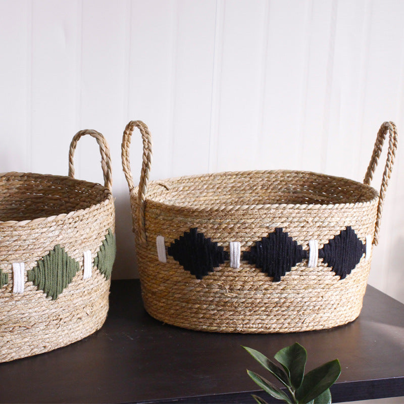 Handmade Woven Rattan Storage Basket Laundry Hamper Straw Basket