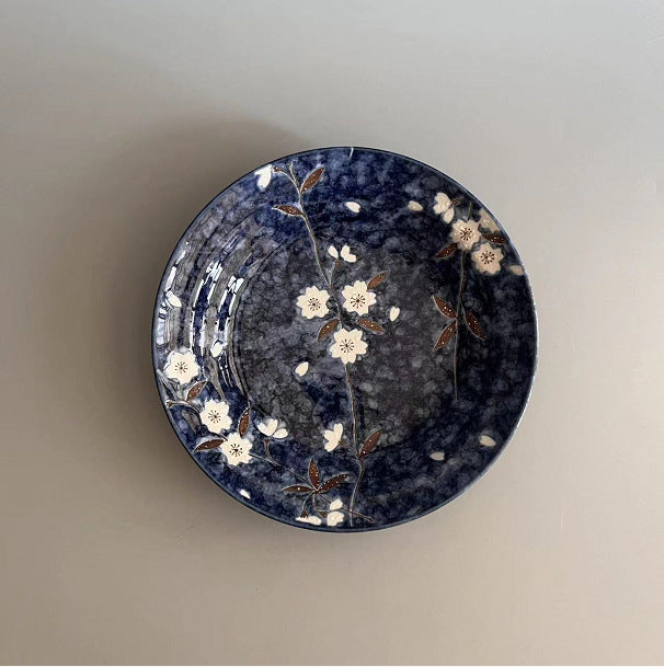 Japanese Handmade Ceramic Underglaze Plate Collection