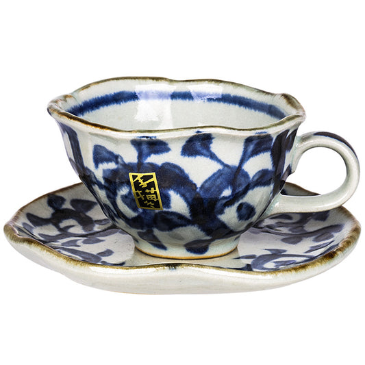 Japanese Hand-Painted Ceramic Cup and Saucer Set