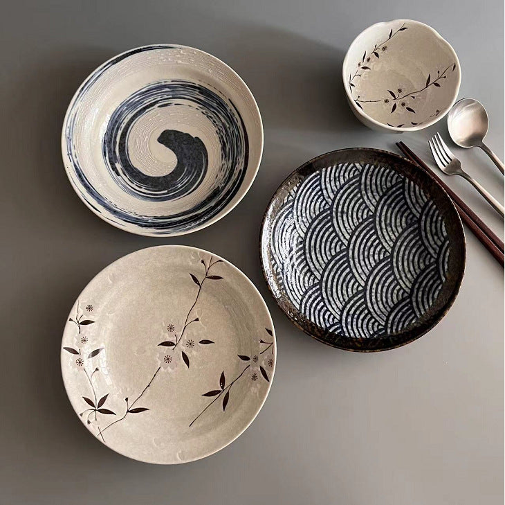 Japanese Handmade Ceramic Underglaze Plate Collection