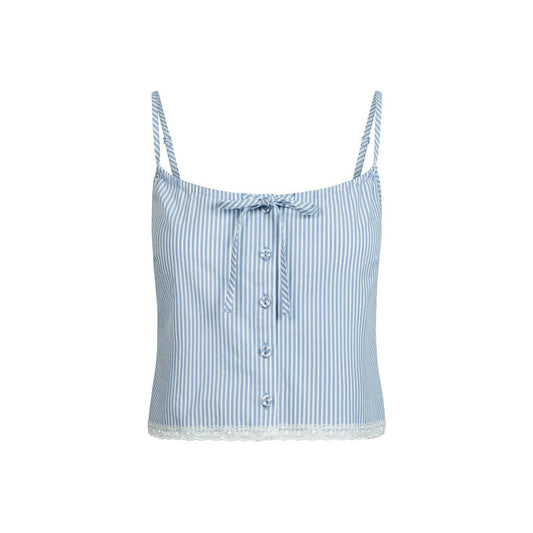 Striped Lace-Trim Button-Front Cami Set
