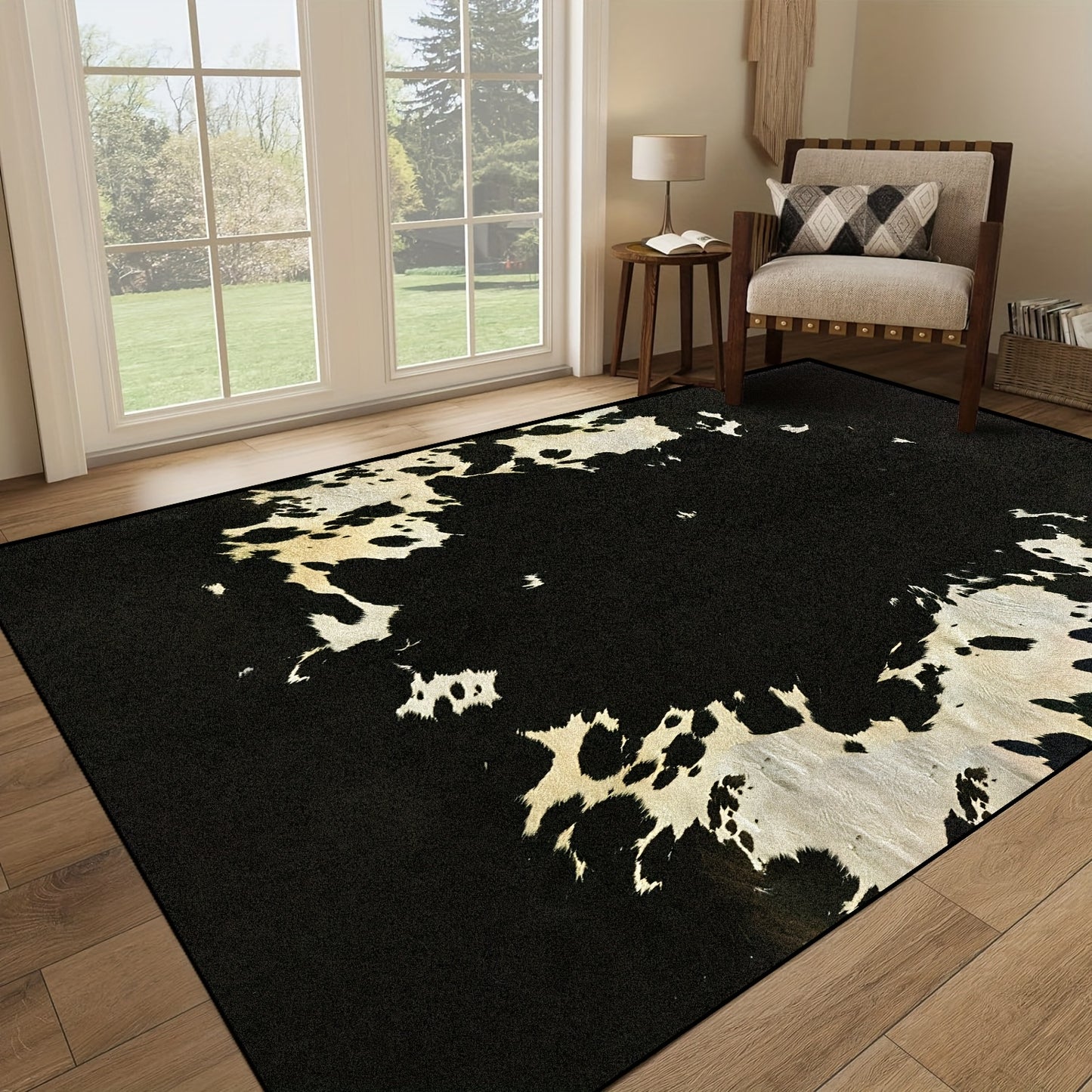 Large Black And White Cowhide Animal Skin Style Area Carpet