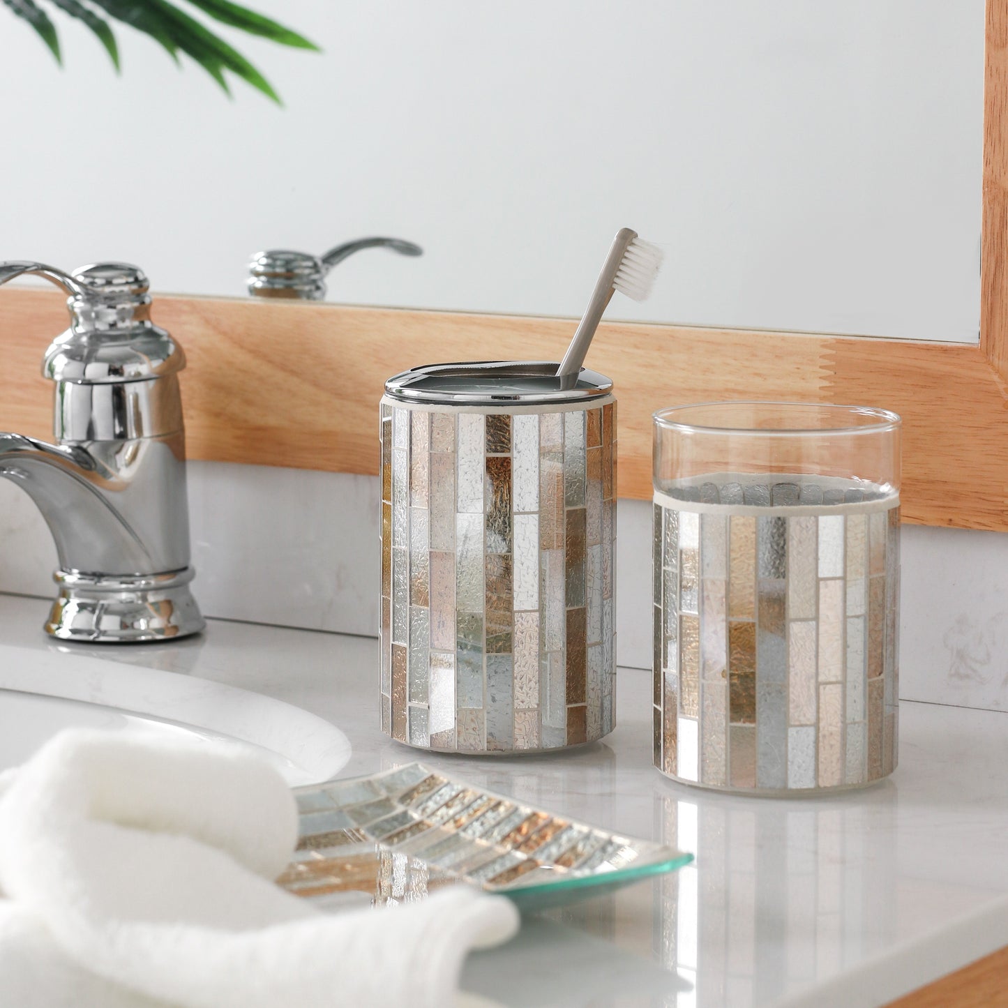 Decorative Mosaic Glass Bathroom Accessories Set 5PCs