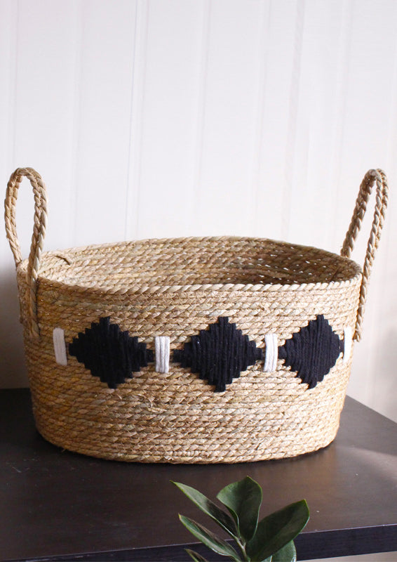 Handmade Woven Rattan Storage Basket Laundry Hamper Straw Basket