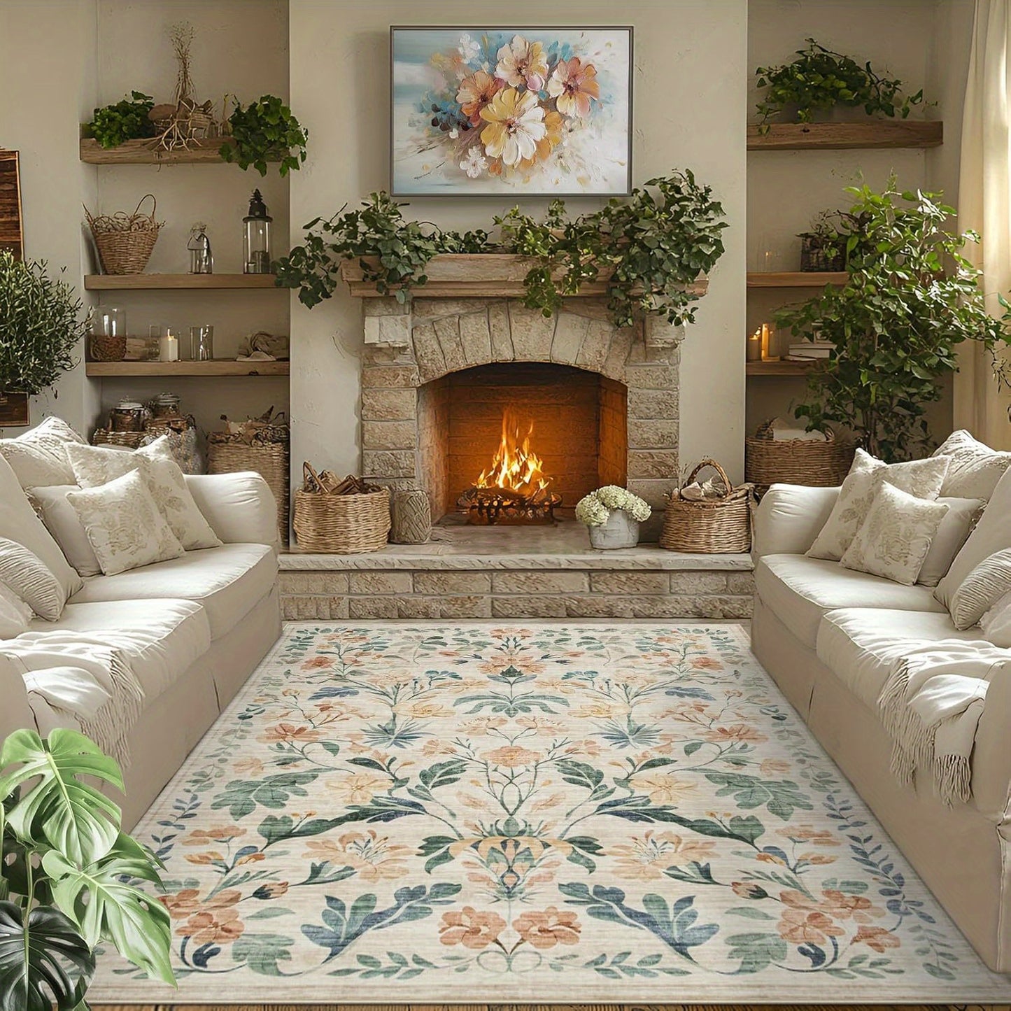 Lagre Boho Living Room Mat Soft Anti-Skid Thin Mat