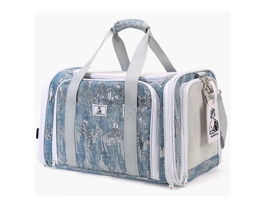 Denim Sequin Expandable Pet Carrier