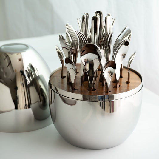 24-Piece Stainless Steel Cutlery Set with Golden Egg Storage Holder